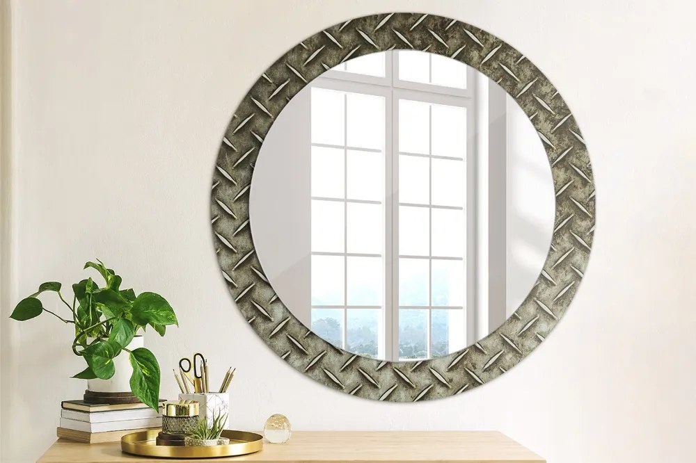Okrúhle ozdobné zrkadlo Oceľová textúra fi 70 cm