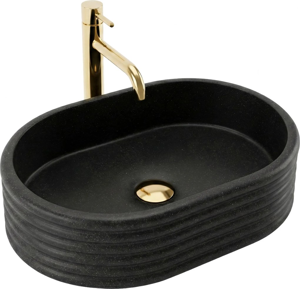 Rea Nicoletta, umývadlo na dosku 500x360x140 mm, imitácia kameňa-čierna, REA-U7345