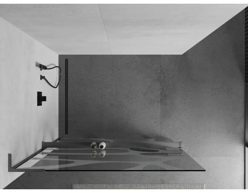 Mexen Kioto+ L, sprchová zástena Walk-In s poličkou a vešiakom 70 x 200 cm, 8mm číre sklo biely vzor, grafitový profil, 800-070-123-66-97