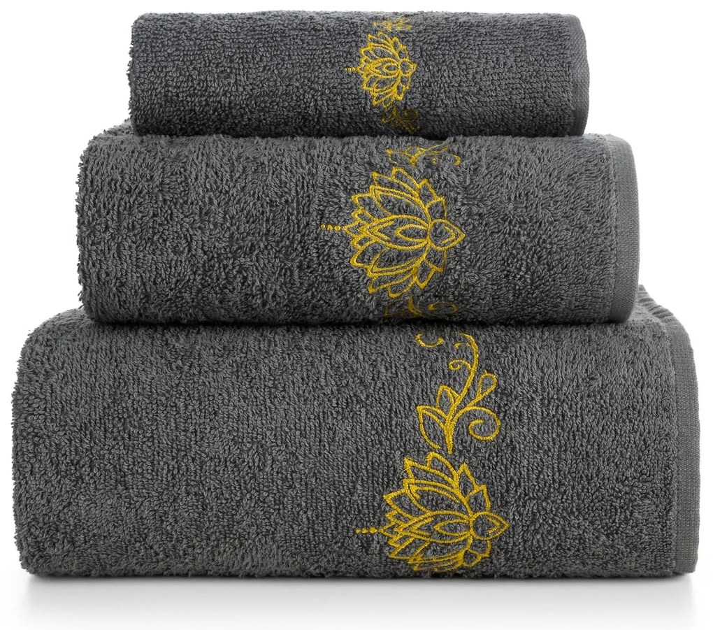 BAVLNENÝ UTERÁK LILIANA SADA 1KS 30X50 CM, 1KS 50X90 CM, 1KS 70X140 CM TMAVOSIVÁ