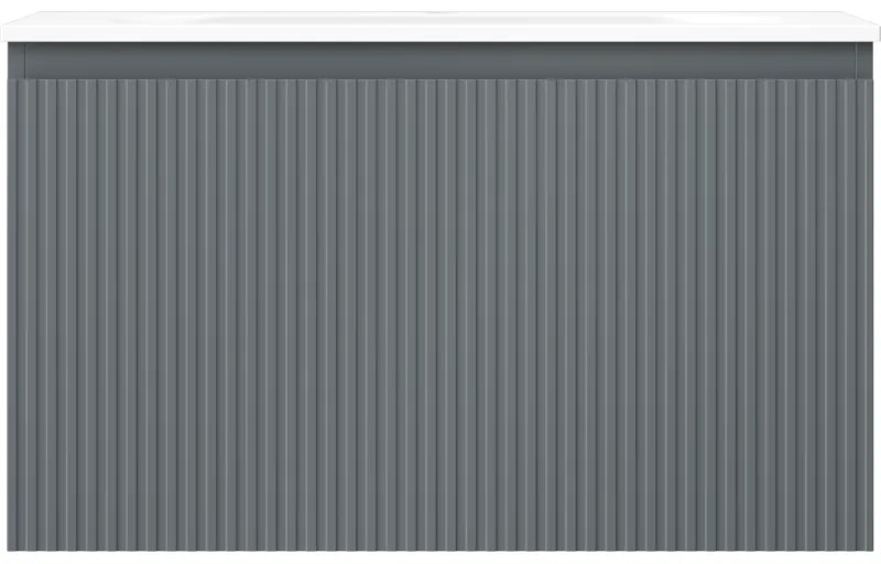 Mexen Rivel, kúpeľňová skrinka 80 cm s umývadlom Vela, 1 zásuvka, drážkovaná, grafitová matná/biela matná, 91A20-08047-1-BF66-W23M01