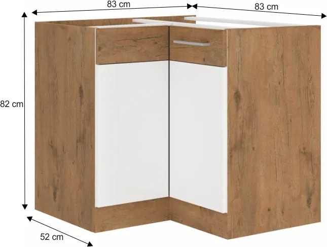 Dolná rohová kuchynská skrinka Vega DN 1F BB - dub lancelot / biely vysoký lesk
