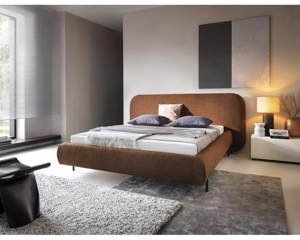 Terakotová čalúnená dvojlôžková posteľ s úložným priestorom s roštom 180x200 cm Pointt – ELTAP