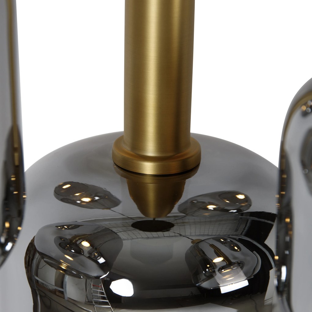 Závesná lampa čierna so zlatom a dymovým sklom vrátane 5 PUCC - Zuzanna