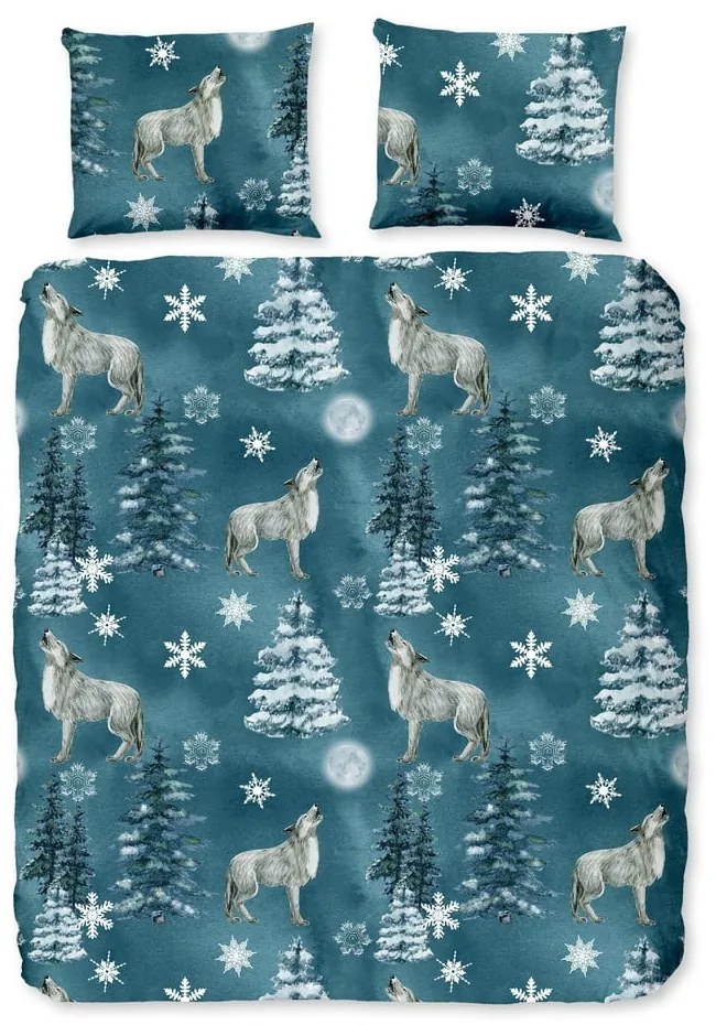 Predĺžené flanelové obliečky na dvojlôžko v petrolejovej farbe 200x220 cm Midnight – Good Morning