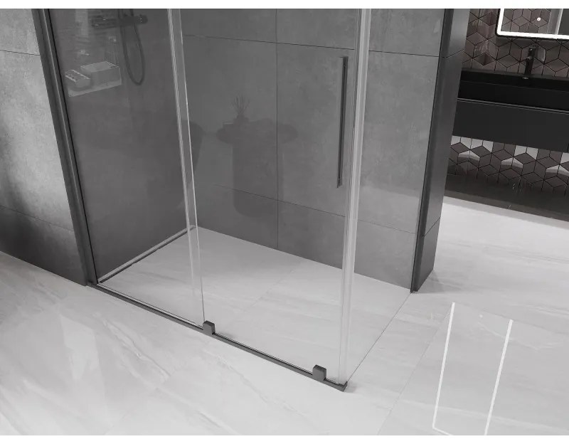 Mexen Velar, sprchový kút s posuvnými dverami 160 x 75 cm, 8mm číre sklo, brúsený grafit, 871-160-075-01-95