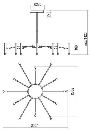 Redo 01-3448 - LED stmievateľný luster na tyči RAYEN LED/60W/230V CRI 90 zlatý