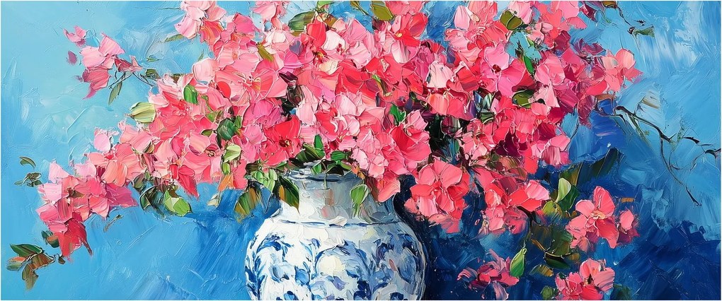Obraz - Váza ružových kvetov (120x50 cm)