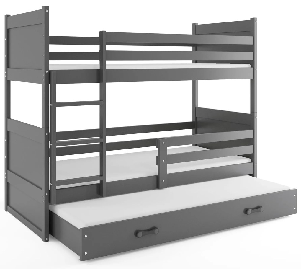 Interbeds Poschodová posteľ Rico 3 trojmiestna grafit 200cm x 90cm sivá