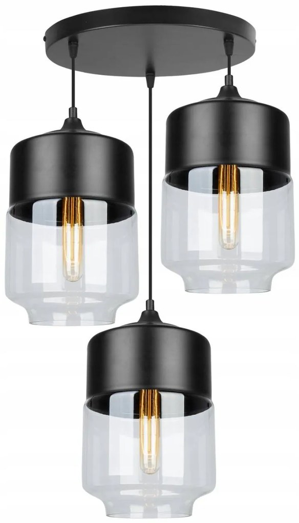 Závesné svietidlo Oslo 1, 3x čierne/transparentné sklenené tienidlo, o