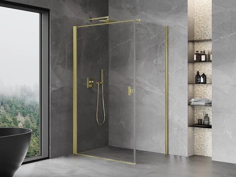 Mexen Mist-B, 1-krídlový výklopný sprchový kút 100 x 80 cm, číre sklo, zlatý matný profil, 8A2T-100-080-55-00
