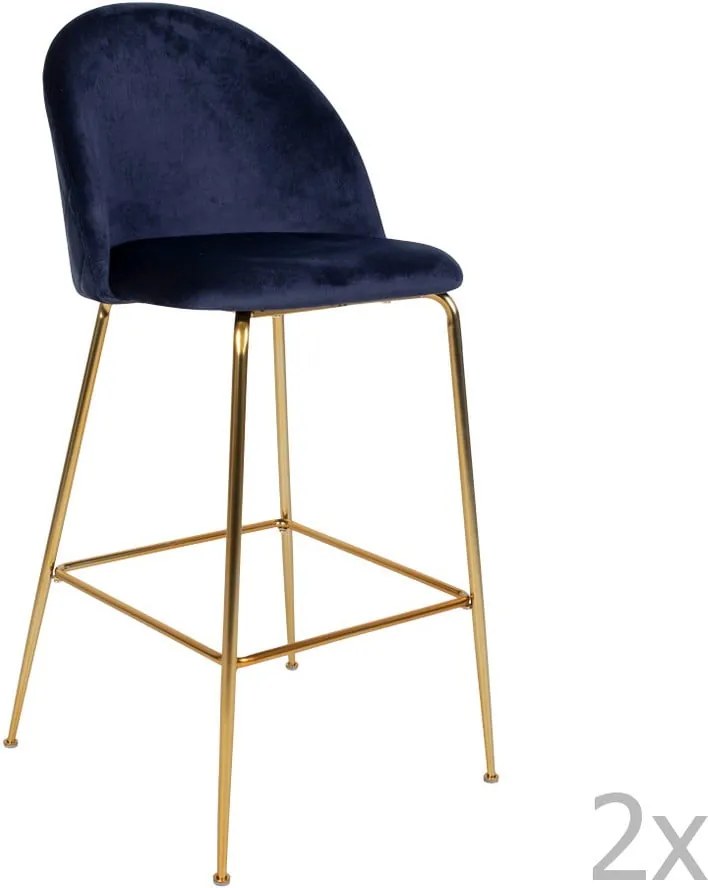 Sada 2 modrých barových stoličiek so zamatovým poťahom s nohami farby mosadze House Nordic Lausanne