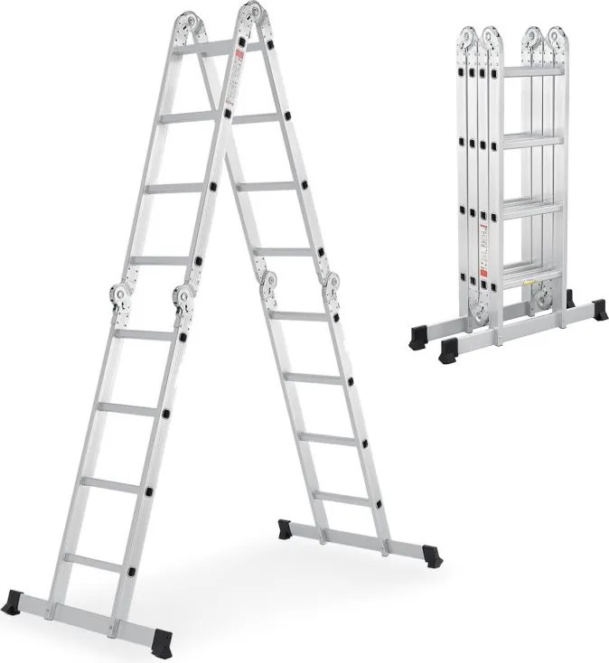 Hliníkový skladací rebrík 3,6 m, 4 dielny, 6 priečok, 150 kg