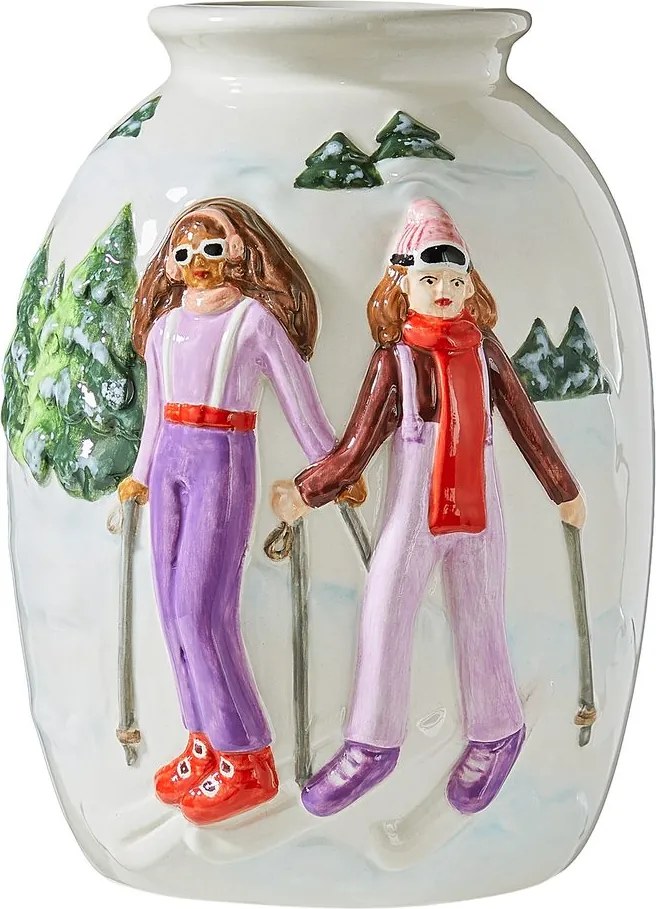 MOUNTAIN LODGE Váza lyžiari 18 cm - biela