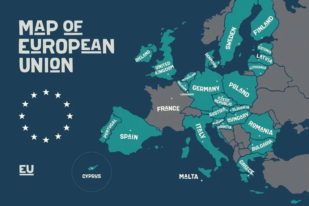 Tapeta náučná mapa s názvami krajín EÚ - 300x200