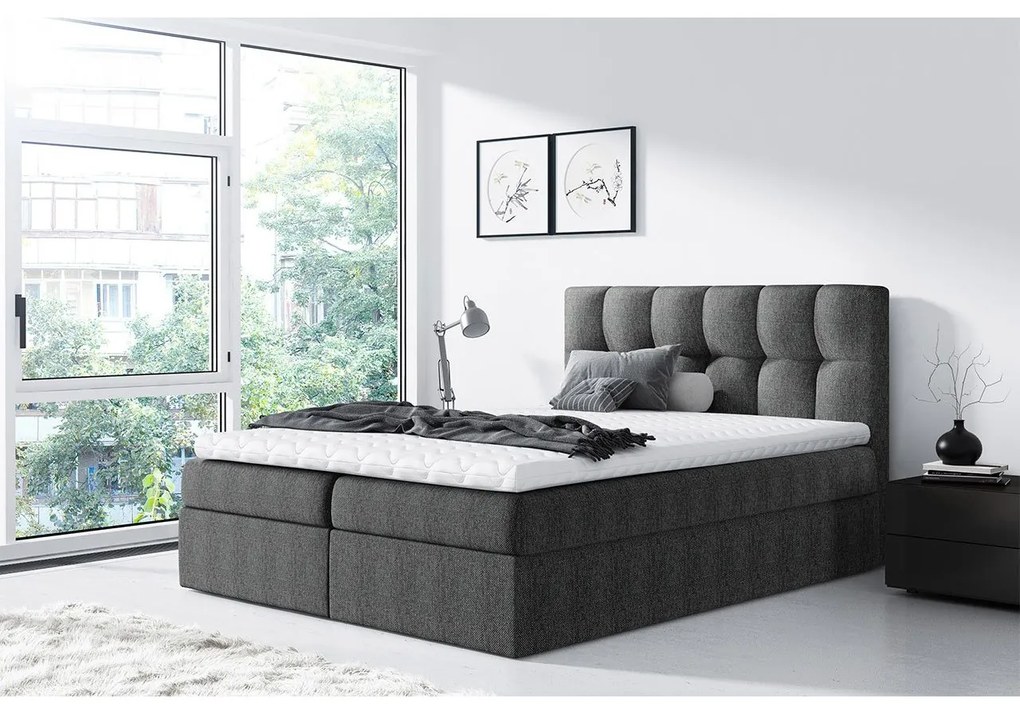 Kontinentálna posteľ Apolon, Rozmer postele: 200x200, Dostupné poťahy: ekokoža Soft 011 (čierna)