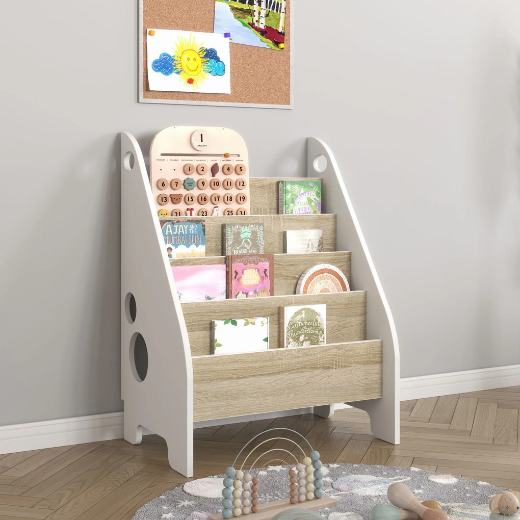 Wooden Toys Montessori knižnica na knihy Detská knižnica BIELA v kombinácii so SONOMA