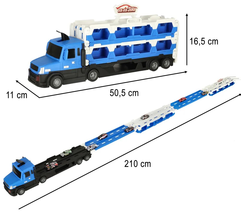 Autodráha a transportér vozidiel KIK so 10 autíčkami, modrý