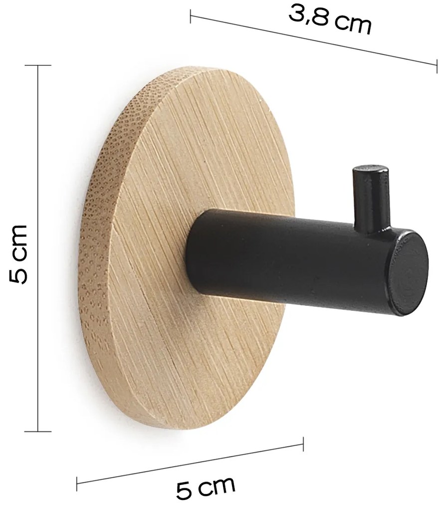 Gedy Gedy, HIMALAYA Vešiačik samolepiaci, guľatý, čierna mat/bambus, 1126