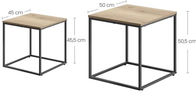 Set dvoch štvorcových konferenčných stolíkov - dub sonoma (čierne nohy)