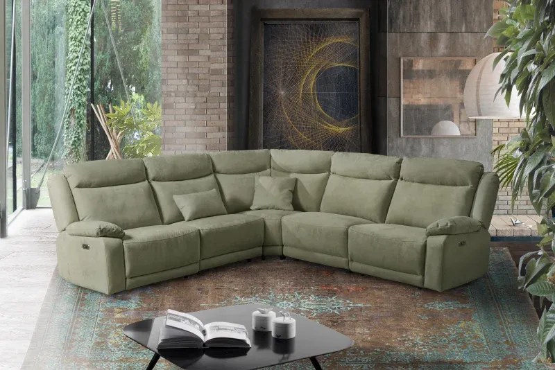 Rohová sedacia súprava CONTINENTAL rohová s funkciou relax, elektrické, zelená (plutone 24 verde salvia)