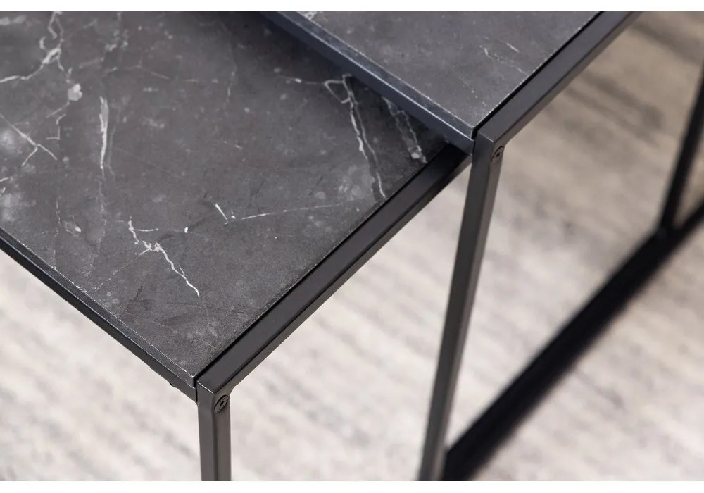 Matne čierne konferenčné stolíky v súprave 3 ks s doskou v dekore mramoru 60x120 cm Infinity – Actona