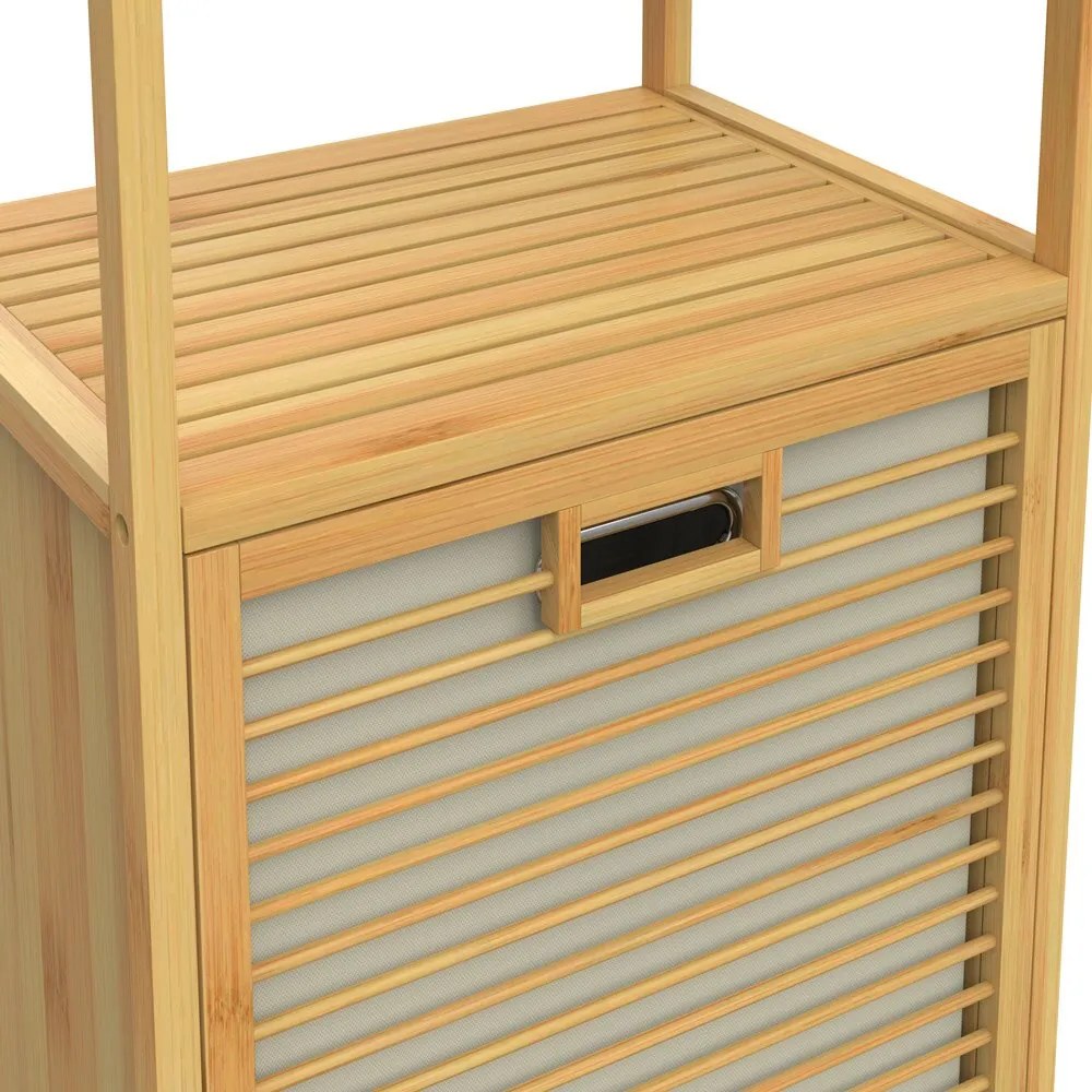 Bambusový regál s košom na bielizeň DORIS,  40x30x95cm, hnedá/krémová Casaria