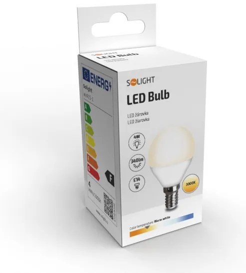 SOLIGHT LED žiarovka miniglobe matná G45 4W, E14, 3000K, 340lm