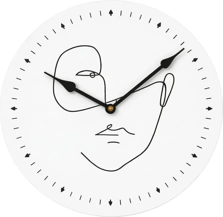 Nástenné hodiny LINE FACE 29 cm, biele