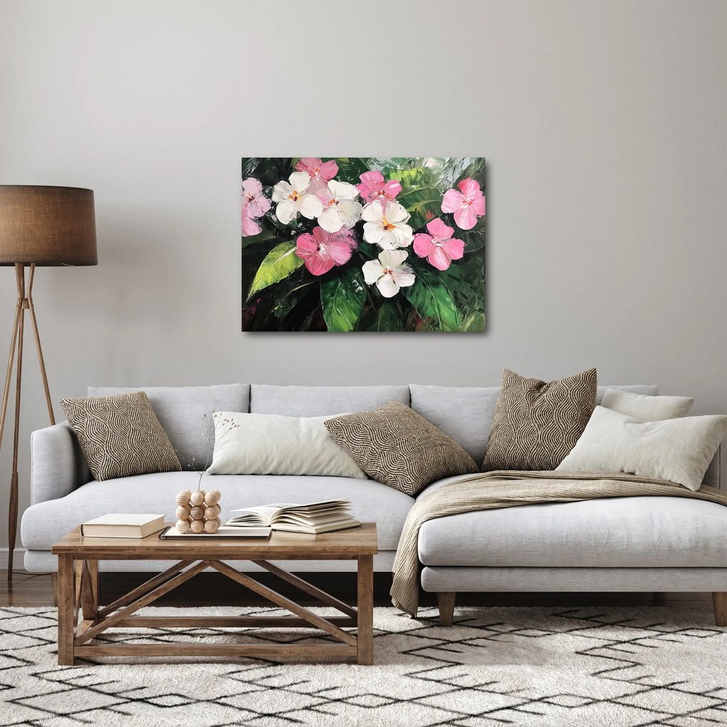 Obraz - Ružové a biele kvety (70x50 cm)