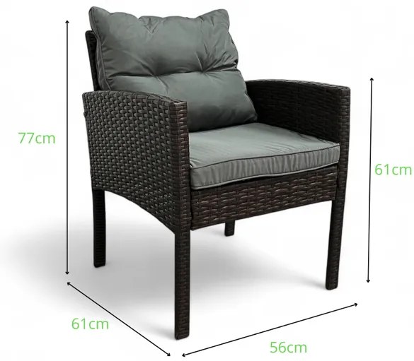 Záhradné kreslo z technoratanu SFS078-SC - tmavohnedé + sivé vankúše