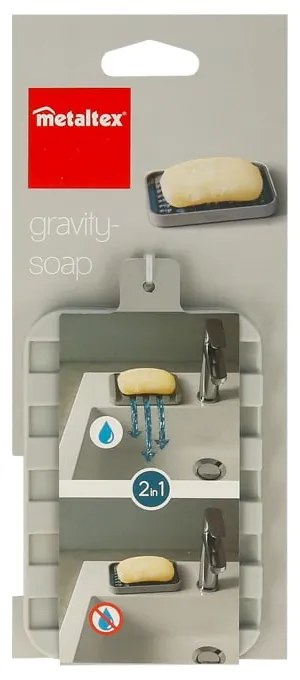 Sivá plastová nádobka na mydlo Gravity – Metaltex