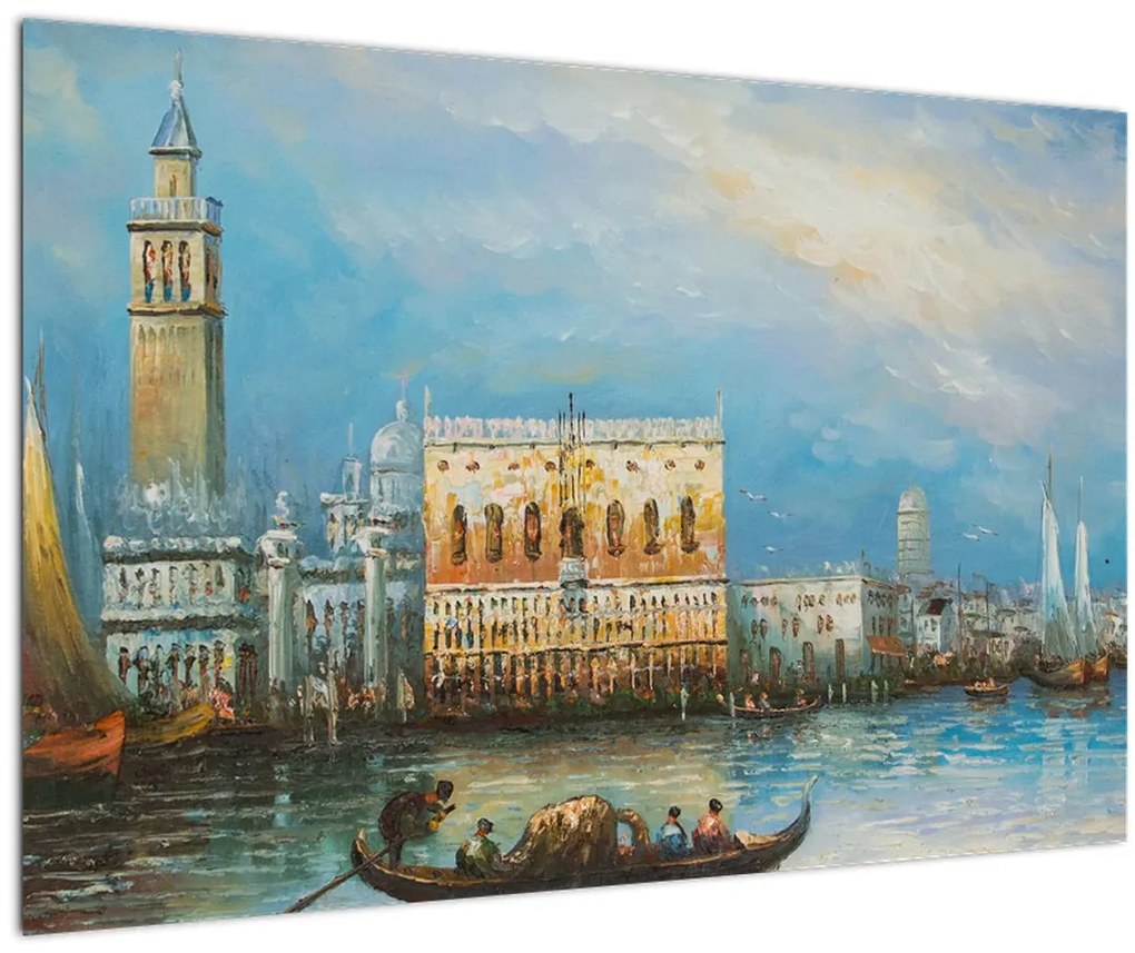 Obraz - Gondola prechádzajúca Benátkami, olejomaľba (90x60 cm)