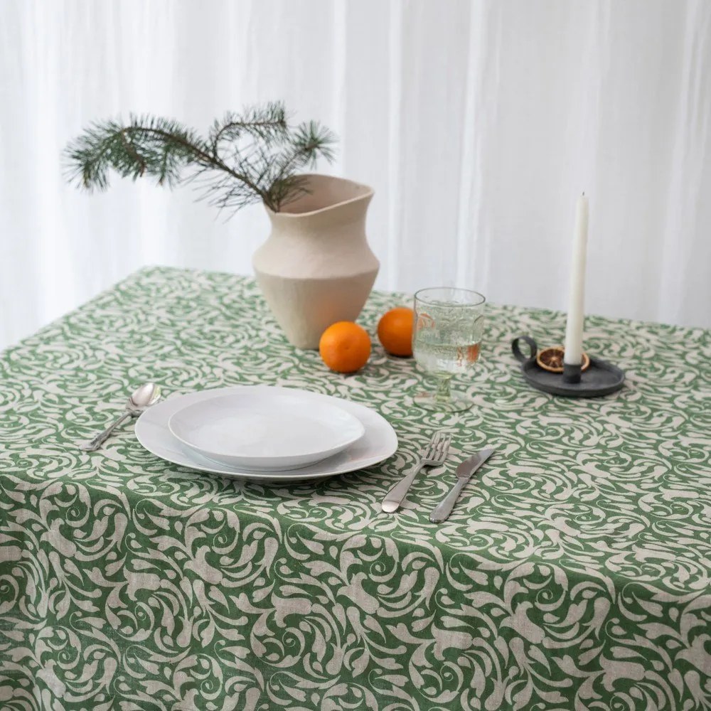 Ľanový obrus 140x140 cm Evergreen Damask – Linen Tales