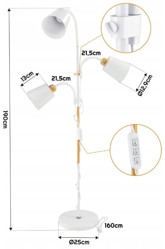 BERGE Stojacia lampa biela 3xE27