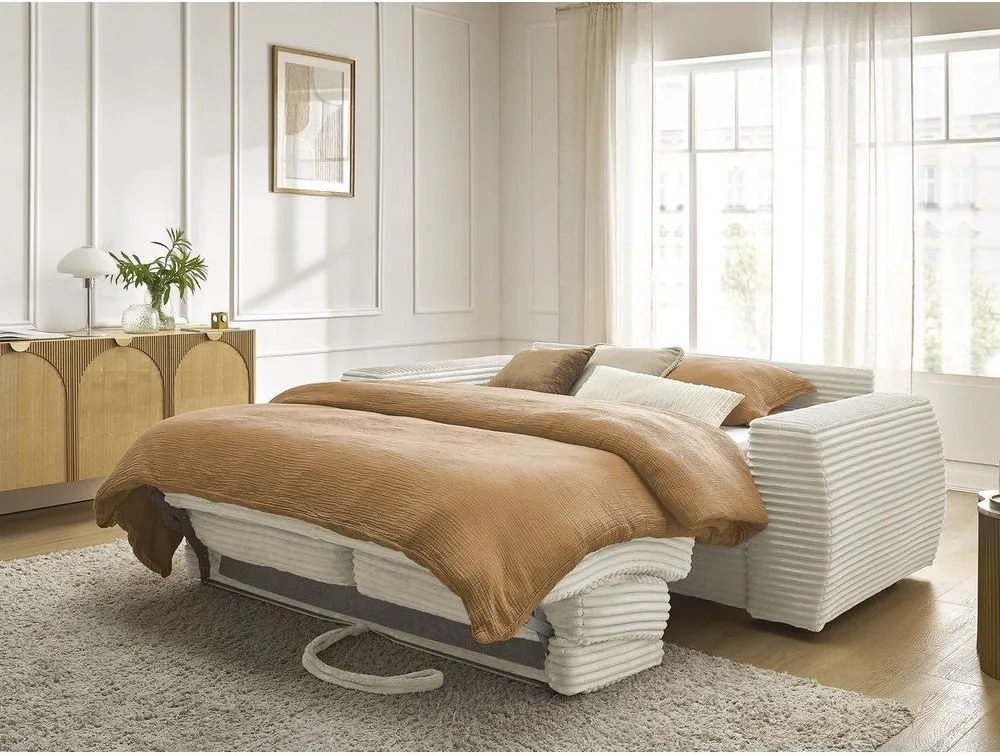 Béžová menčestrová pohovka na každodenné spanie/rozkladacia 220 cm Hugo – Bobochic Paris