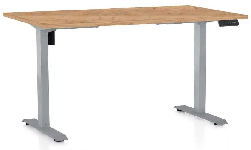 Výškovo nastaviteľný stôl OfficeTech B, 120 x 80 cm, sivá podnož, dub kraft