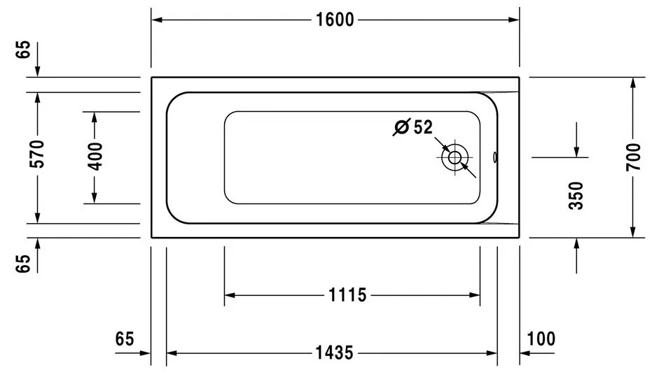 Duravit D-Code - Vaňa na zabudovanie 1600x700 mm, biela 700096000000000