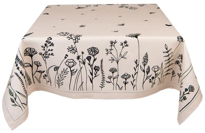 Béžový bavlnený obrus s kvetinami květinami Flora And Fauna - 130*180 cm