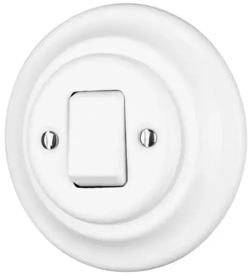 Bohemia-Design - Retro porcelánový jednoduchý vypínač s rámčekom č. 7 biela