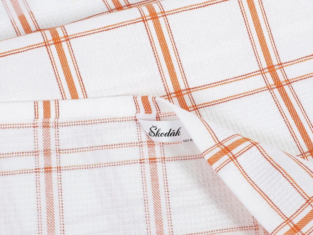 Kuchynská vaflová utierka s výšivkou Med - oranžové káro