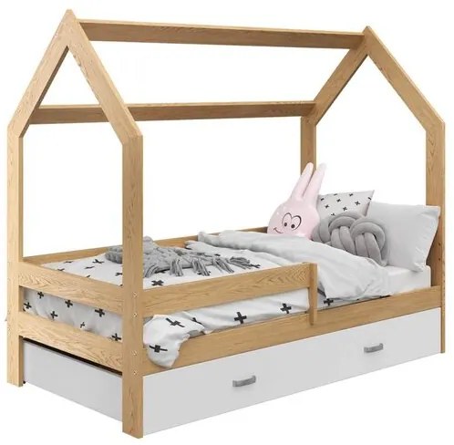 Detská posteľ DOMČEK D3 borovica 80x160 cm Rošt: S lamelovým roštom, Matrac: Matrac COCO 10 cm, Úložný box: S bielym úložným boxom