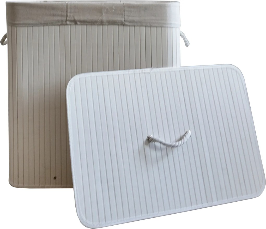 TRENDIE Bambusový kôš na prádlo 150l biely + DARČEK