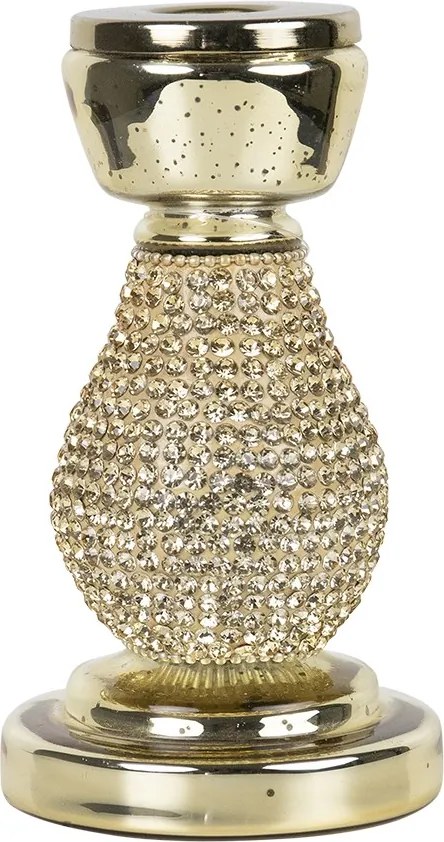 Zlatý sklenený svietnik s kamienkami Rhinestone gold M - 16 cm