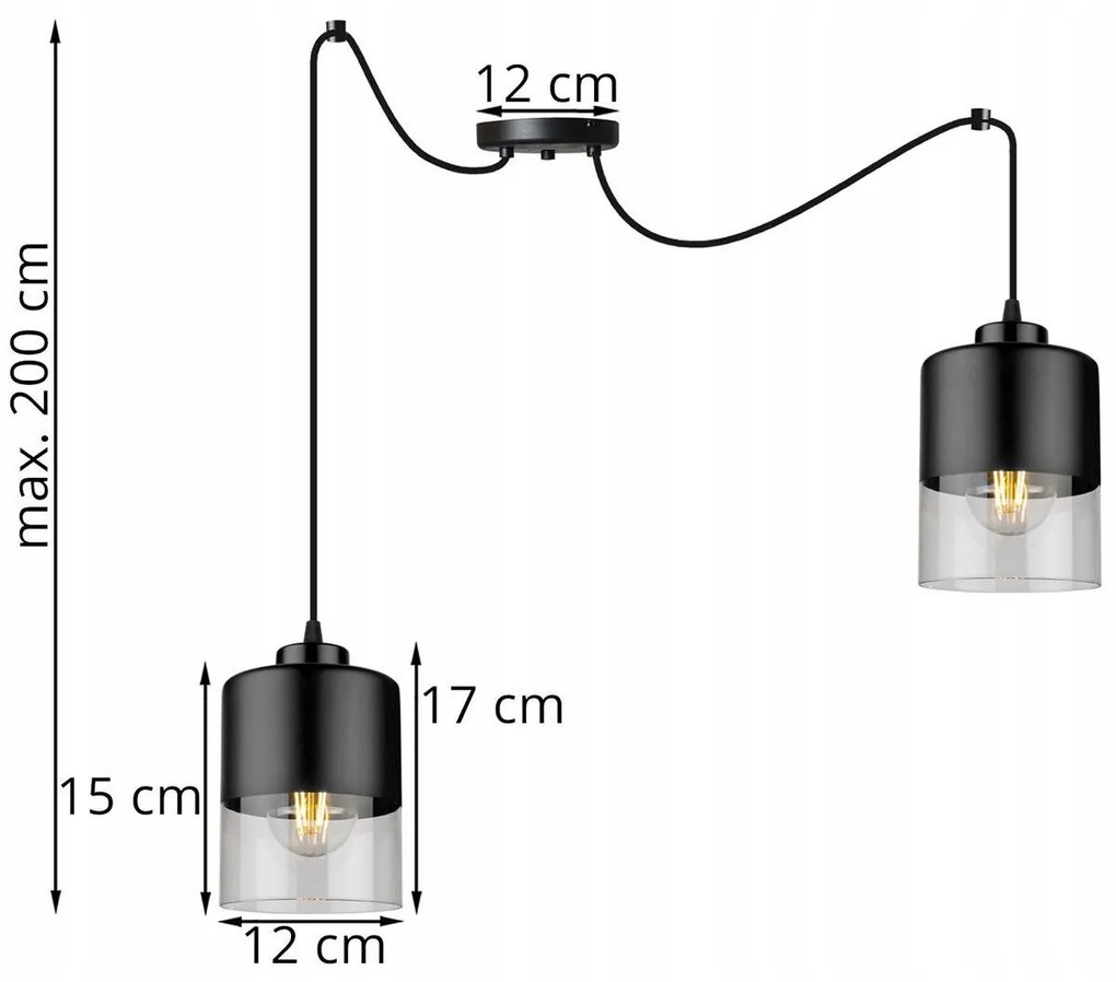 Závesné svietidlo ROMA SPIDER, 2x čierne/transparentné sklenené tienidlo