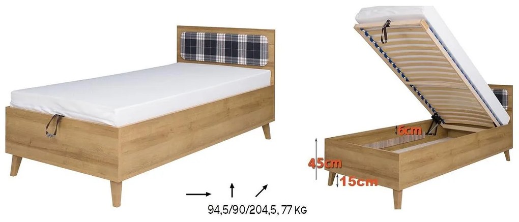 Jednolôžková posteľ 90 cm Mimone P (dub zlatý) (s roštom). Akcia -20%. Vlastná spoľahlivá doprava až k Vám domov. 1051789