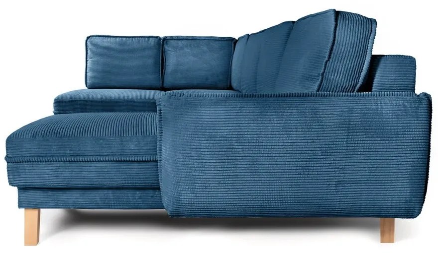 Modrá menčestrová rozkladacia rohová pohovka (ľavý roh/do tvaru "U") Tori – Bonami Selection