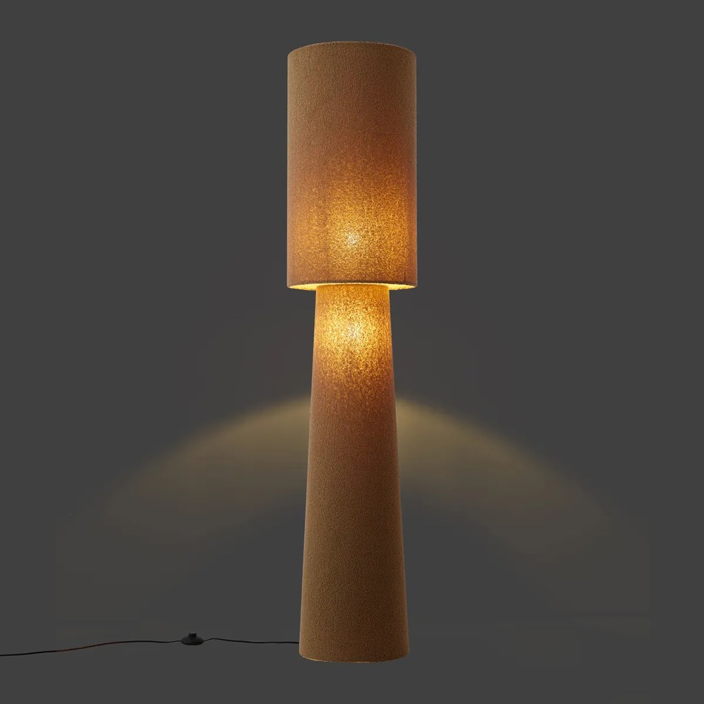 Japandi stojaca lampa hnedá látka Teddy 2-svetelná - Trompet