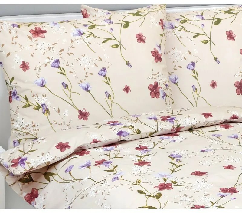 Bellatex Bavlnené obliečky Kvietok béžová, 140 x 200 cm, 70 x 90 cm