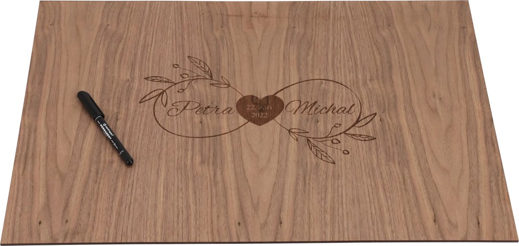 ČistéDrevo Drevená svadobná ceduľa na podpisy orech - nekonečno